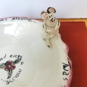 Studio Pottery Hand Made Christmas Cookie Plate Twas the Night Before Christmas Mouse Signed image 6