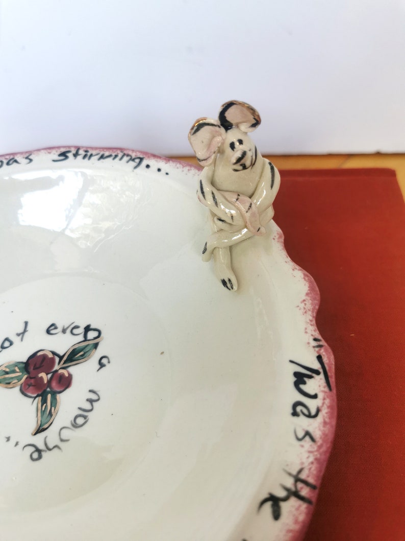 Studio Pottery Hand Made Christmas Cookie Plate Twas the Night Before Christmas Mouse Signed image 6