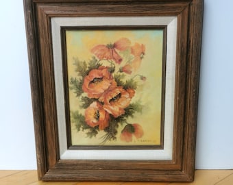 Vintage Original Floral Poppies Still Life Signed Oil Painting Framed