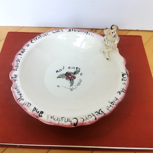 Studio Pottery Hand Made Christmas Cookie Plate Twas the Night Before Christmas Mouse Signed image 1