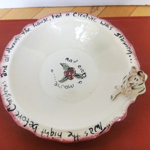 Studio Pottery Hand Made Christmas Cookie Plate Twas the Night Before Christmas Mouse Signed image 4