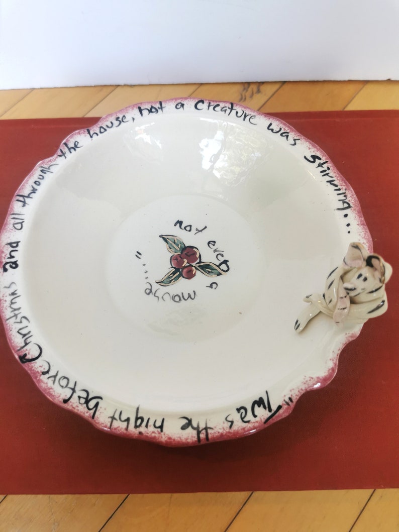 Studio Pottery Hand Made Christmas Cookie Plate Twas the Night Before Christmas Mouse Signed image 4