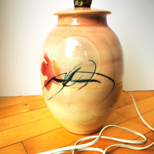 Vintage Peach Crackle Glaze Studio shops Pottery Lamp