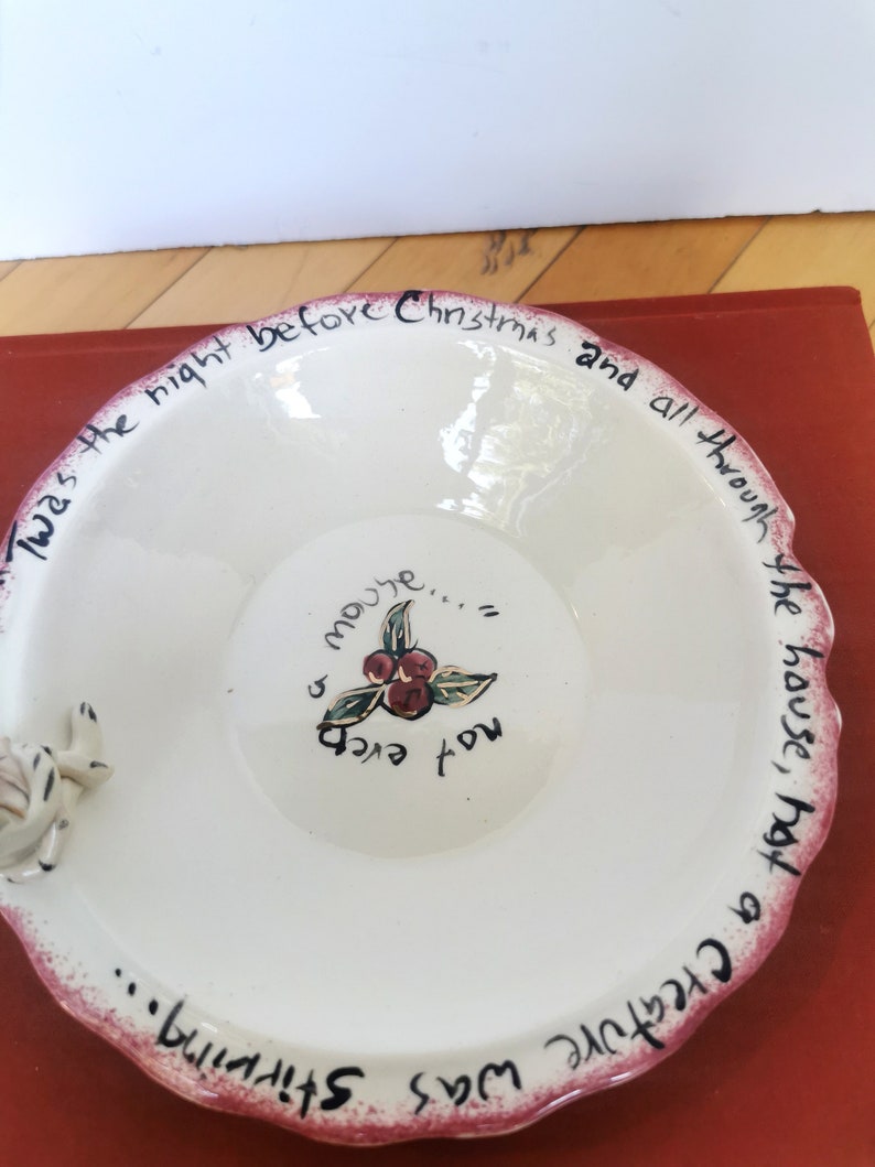 Studio Pottery Hand Made Christmas Cookie Plate Twas the Night Before Christmas Mouse Signed image 5