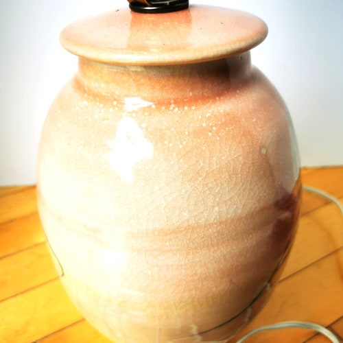 Vintage Peach Crackle Glaze Studio shops Pottery Lamp