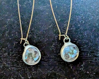 Vintage Handmade Silver Wire and Clear Blown Glass Dangle Earrings