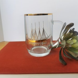 Vintage Luminarc Gold Ship Beer Stein Mug Made in France