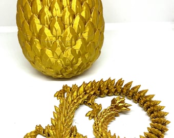 Dragon 3D articulé doré avec oeuf : jouet de décoration de bureau/oeuf de Pâques