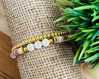 Personalized Angel Number Bracelet | Polymer Clay & Gold Beads