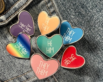 Pronoun Pin | She/Her He/Him They/Them Him/They She/They Pronoun badge | pronoun pins | HEART