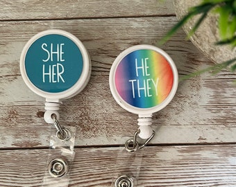 Pronoun Retractable Badge Holder |Pronouns  Badge Reel | She/Her | He/Him, They/Them | Him/They | She/They | Pronouns | Pride