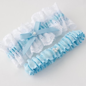 Blue Garter Set, Blue Wedding Garter Set, Blue Bridal Garter Set, Lace Garter Set, Something Blue - Romantic Garter Set by White Veils To