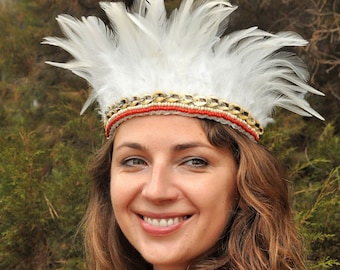 White feathers necklace or headband/ Burning man outfit/ festival outfit.