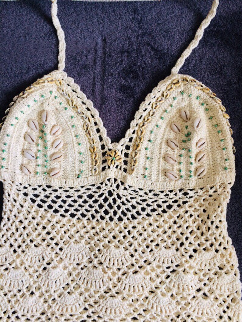 Boho mini dress with shells /crochet mini dress/embroidered | Etsy