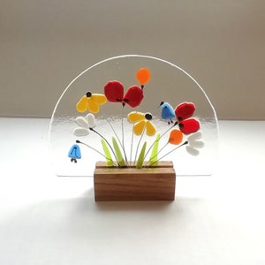 Floral suncatcher, glass ornament, fused glass bouquet, colourful glass flowers.