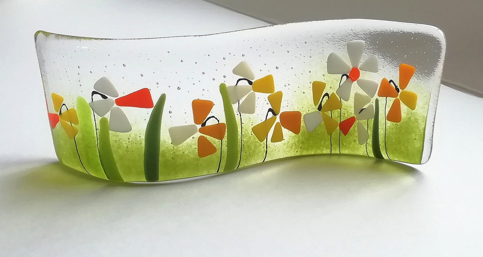 Fused Glass Daffodil Wave Freestanding Glassart Daffodil Etsy