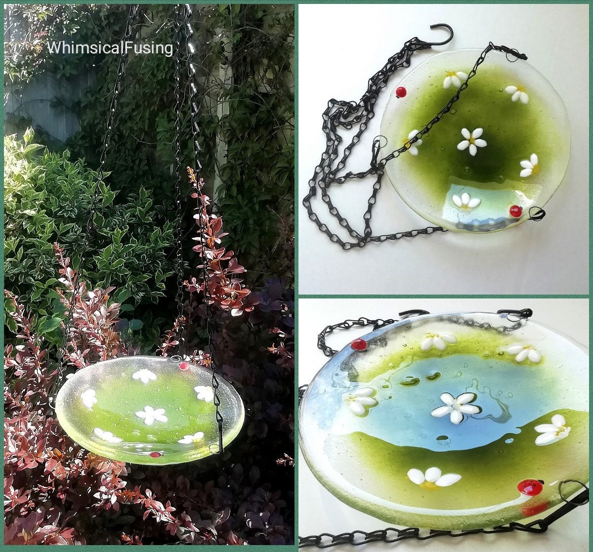 Fused Glass Hanging Bird Bath Daisy Bird Feeder for the Etsy UK