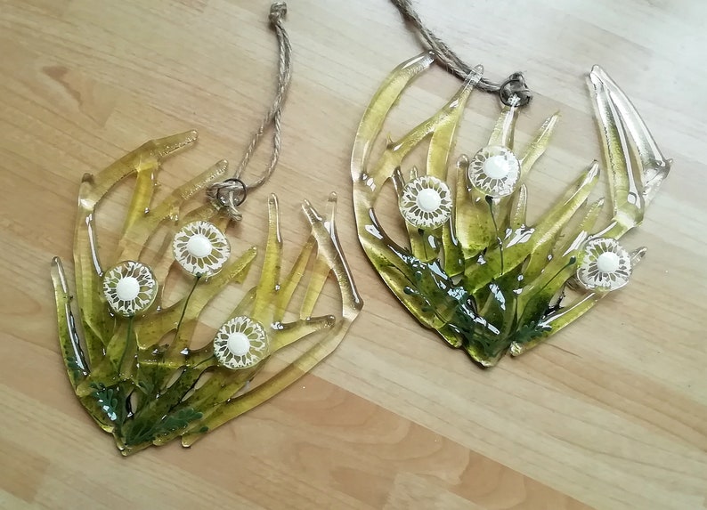 Dandelion wall art stunning fused glass dandelion hanger Etsy