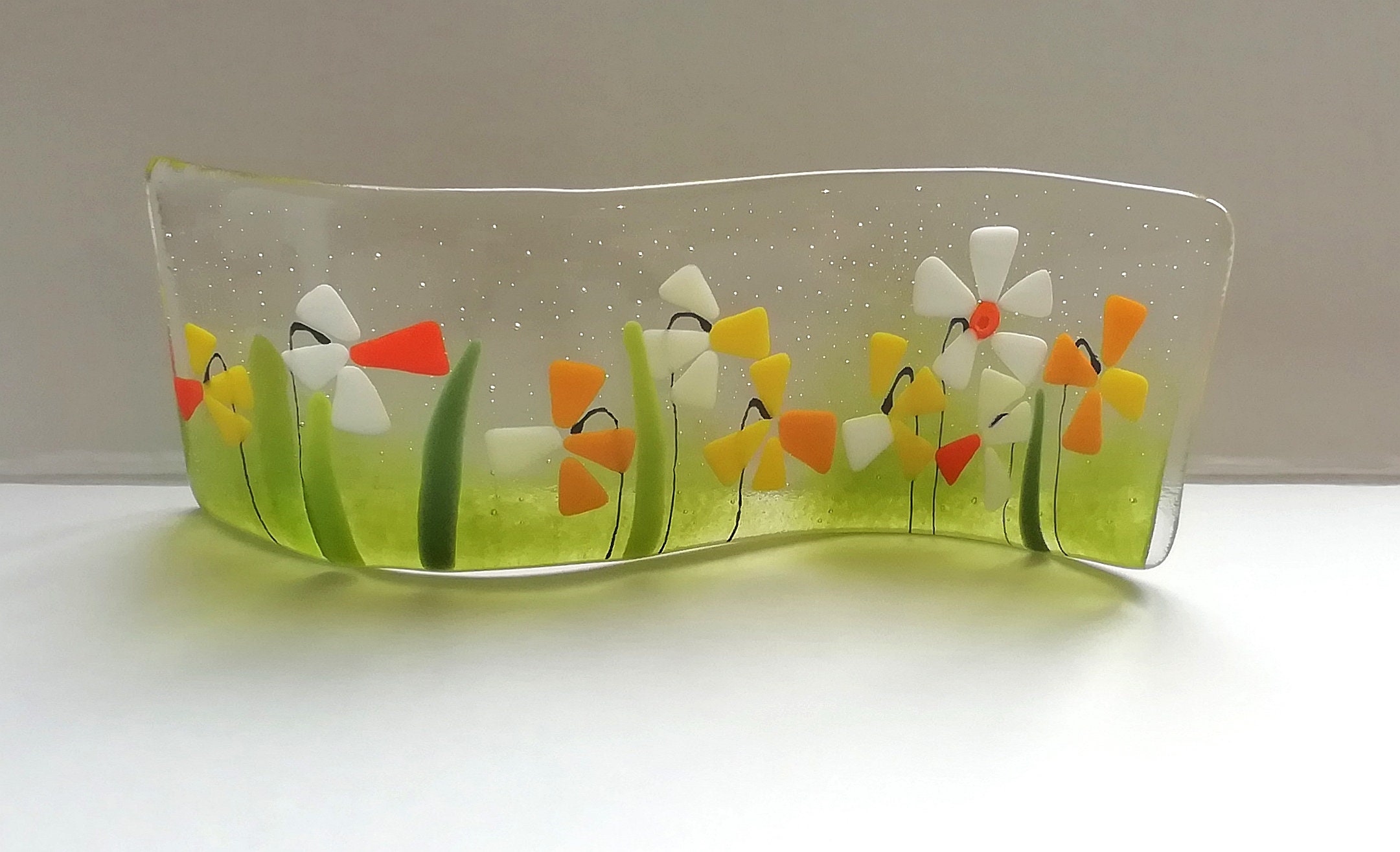 Fused glass daffodil wave freestanding glassart daffodil Etsy