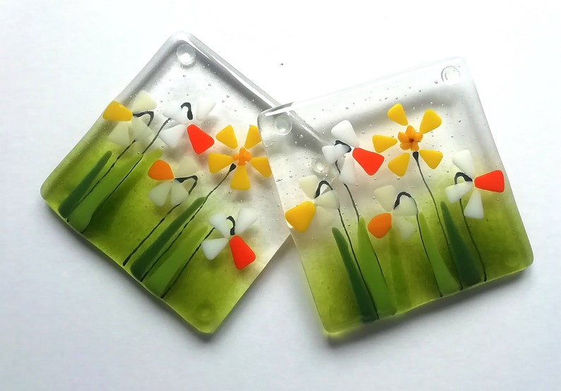 Daffodil coasters fused glass daffodil coasters set of two Etsy