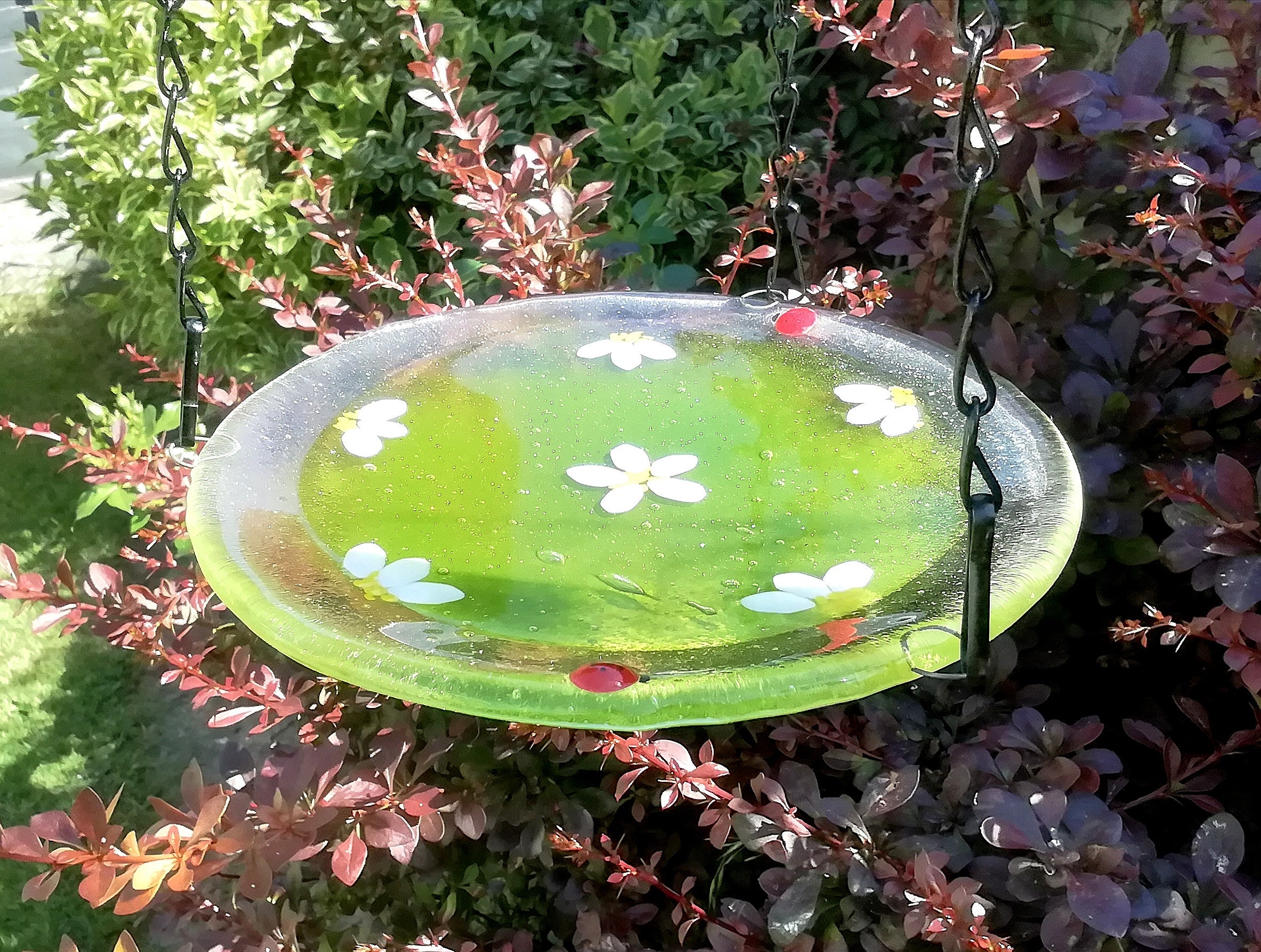 Fused Glass Hanging Bird Bath Daisy Bird Feeder for the Etsy UK