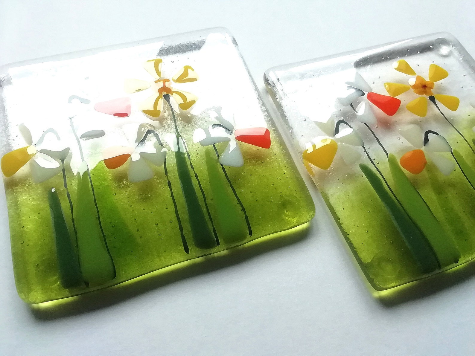 Daffodil coasters fused glass daffodil coasters set of two Etsy