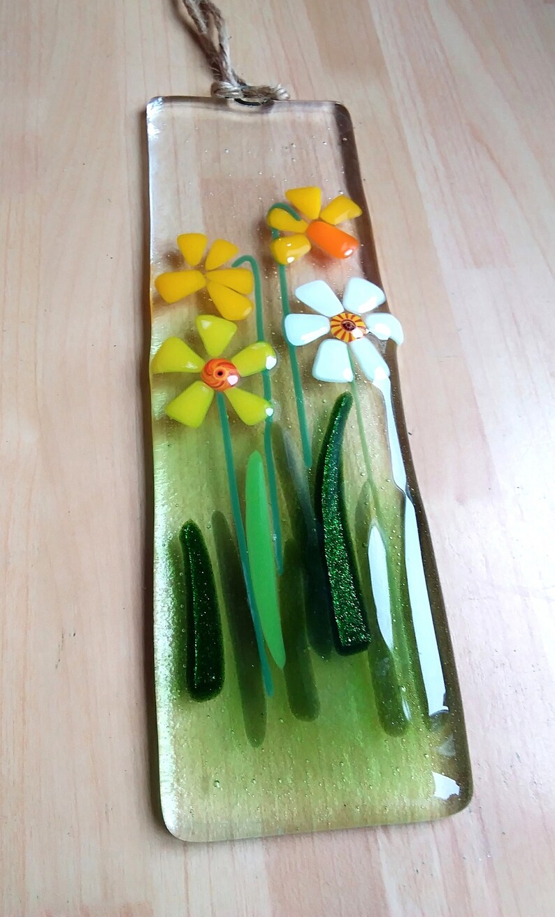 Fused glass daffodil hanger Daffodil suncatcher glass host | Etsy