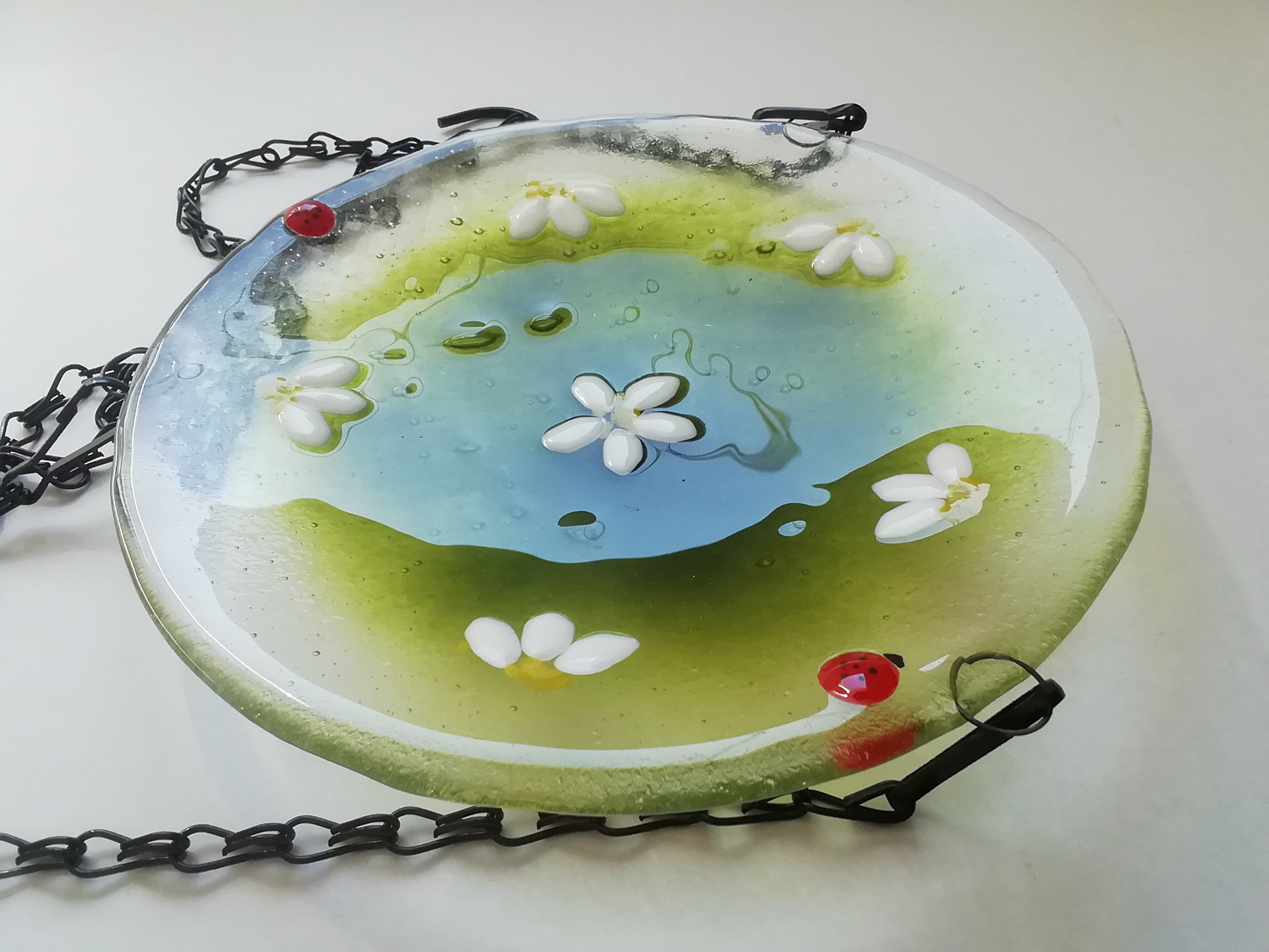 Fused Glass Hanging Bird Bath Daisy Bird Feeder for the Etsy UK