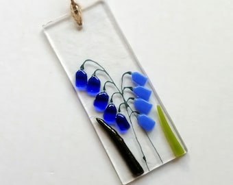 Bluebell small suncatcher, fused glass spring hanger, bluebell suncatcher in fused glass, glass art token gift, thank you gift,