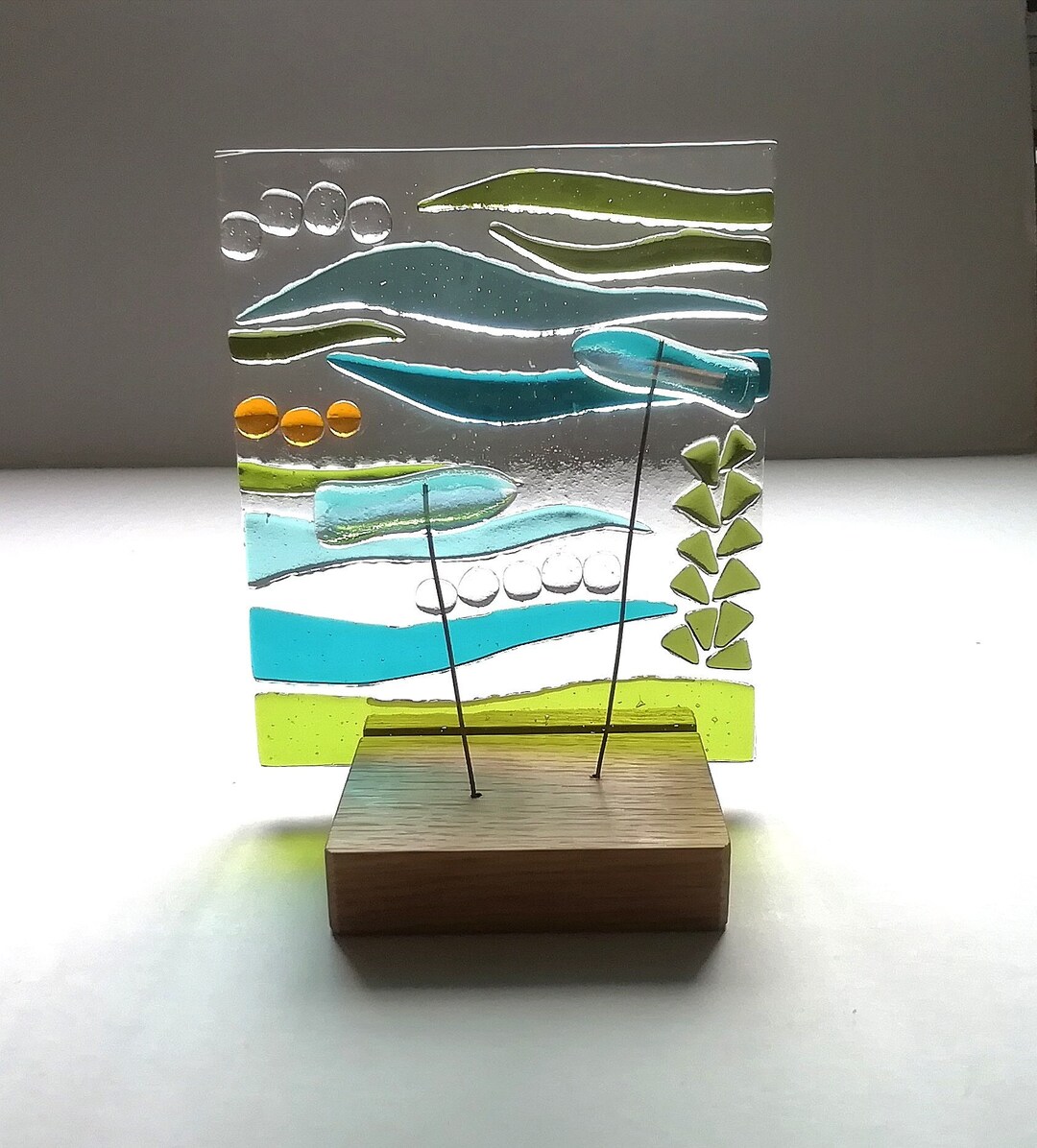 Abstract Glassart Underwater Scene Fused Glass Blue and Etsy