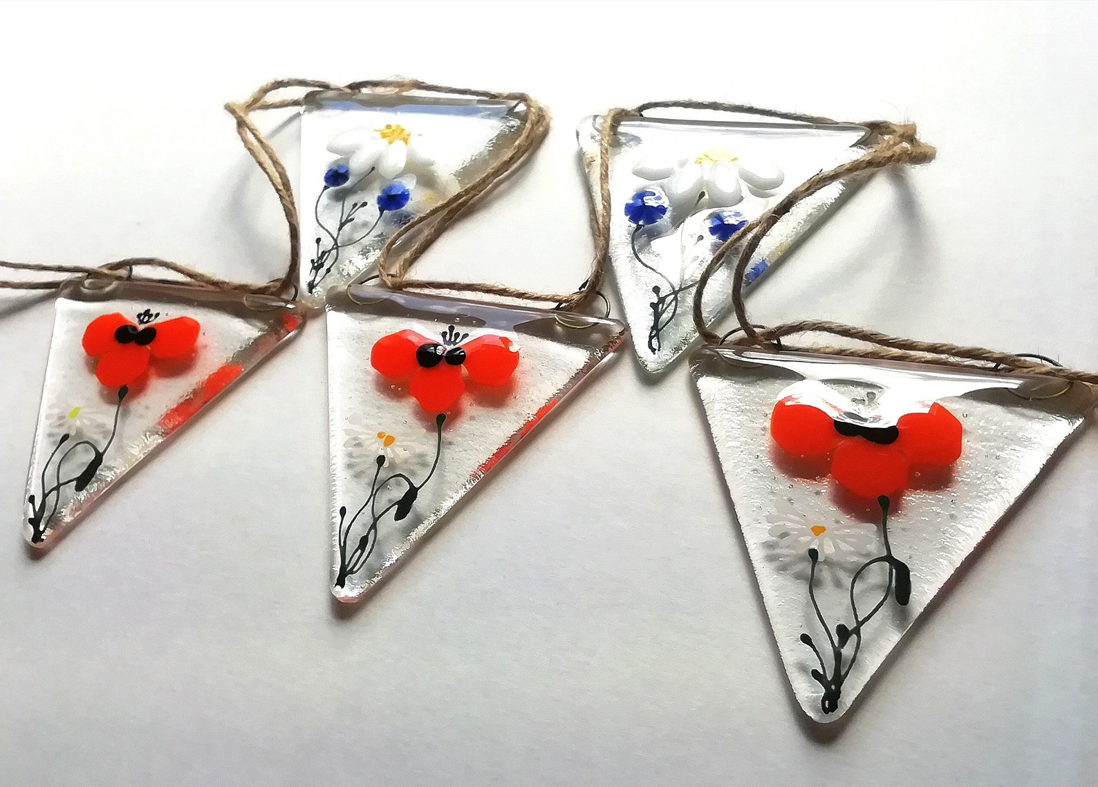 Orange Poppy Glass Bunting Daisy Cornflower and Orange Poppy Etsy UK