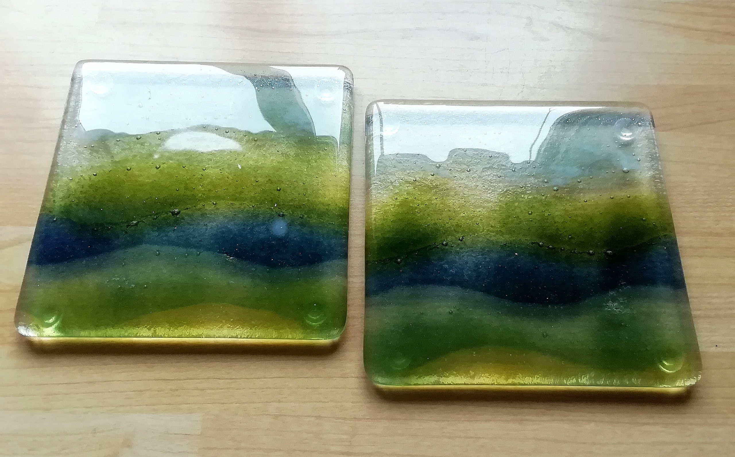 Sea coasters in fused glass set of two glassart coasters Etsy