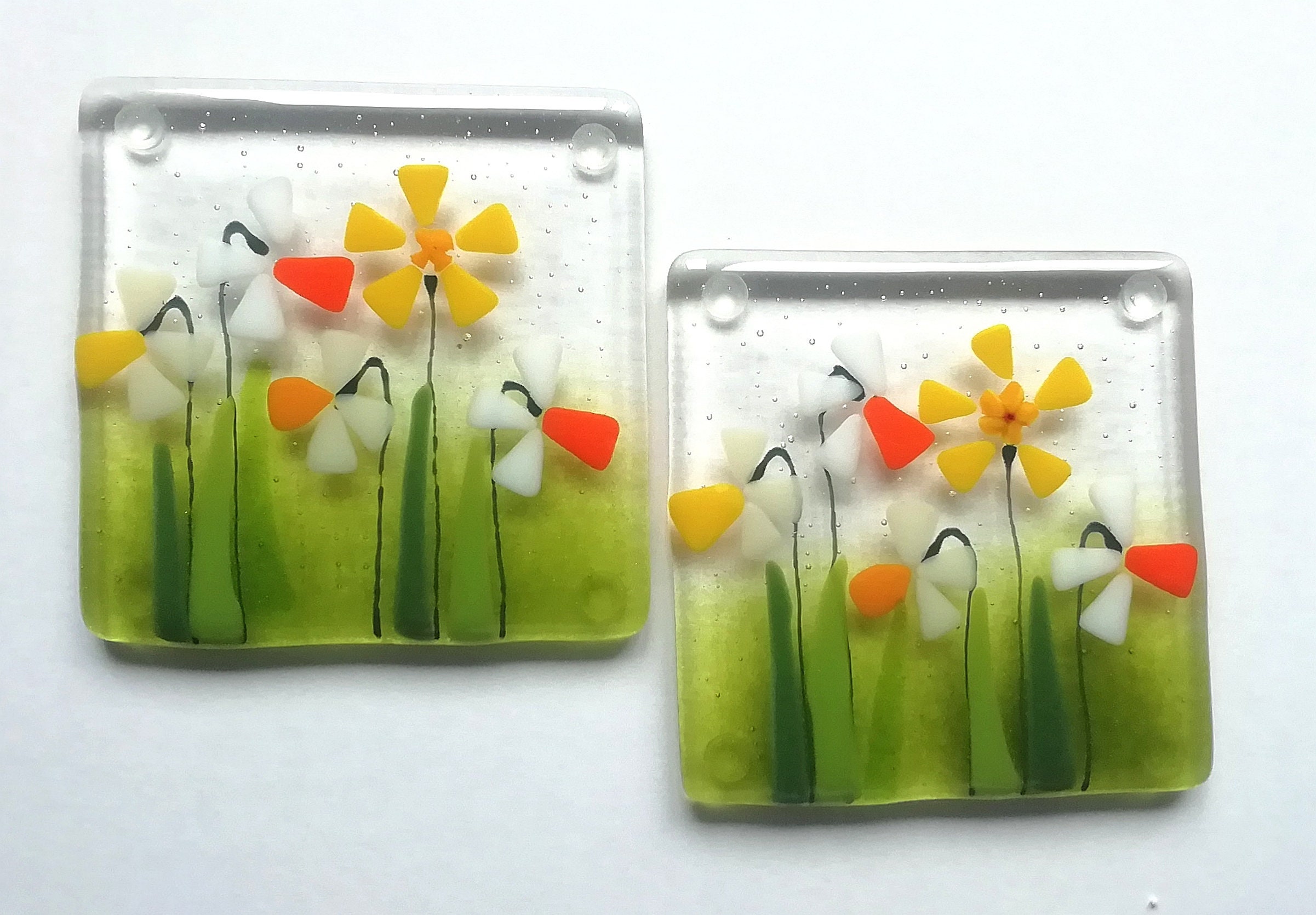 Daffodil coasters fused glass daffodil coasters set of two Etsy