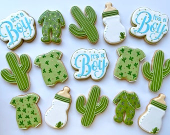 Baby shower cookies/ cactus cookies/cactus/baby boy/ baby boy cookies/ gender reveal/ desert baby/