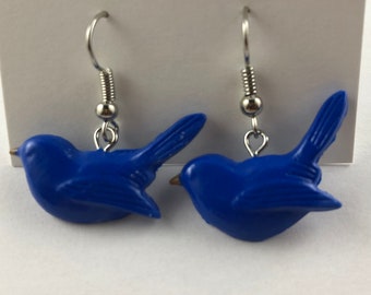 blue jay bird polymer clay hanging earrings