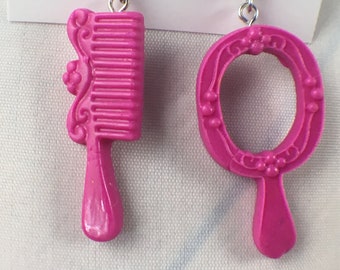 pink brush and mirror polymer clay earring set