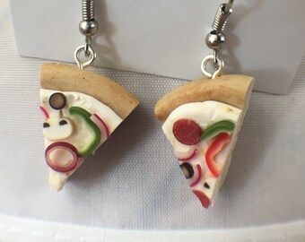 veggie and meat pizza slice polymer clay earrings