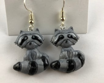 raccoon trash panda polymer clay dangle earrings toronto