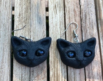 Cute black kitty cat polymer clay earrings