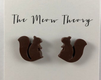 brown squirrel stud polymer clay earrings