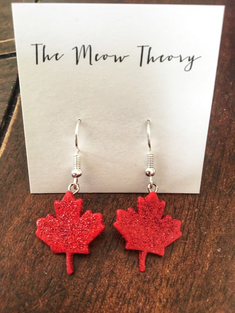 Handmade glittery canada maple leaf polymerclay earrings image 1