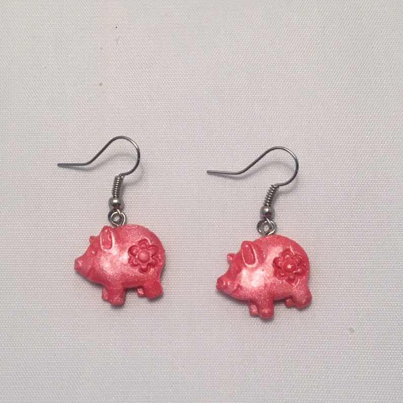 Boucles doreilles de cochon petit cochon rose polymère clay image 4