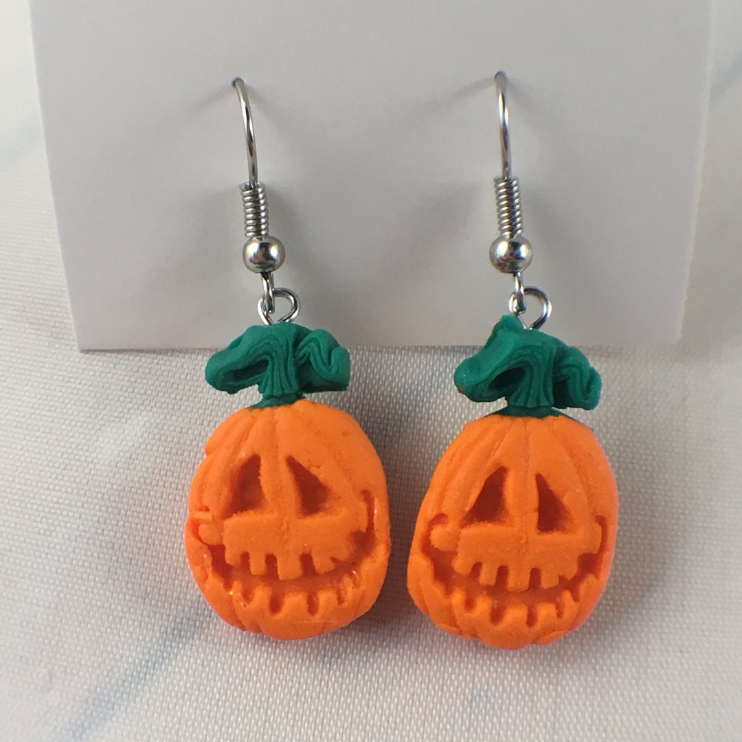 Pumpkin Jack O' Lantern Polymer Clay Earrings - Etsy
