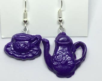 tea cup and tea pot polymer clay earrings