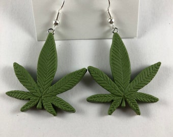 Marijuana weed cannabis leaf polymer clay earrings