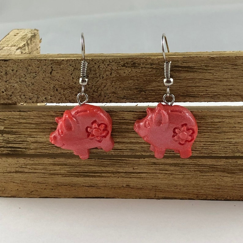 Boucles doreilles de cochon petit cochon rose polymère clay image 1