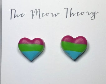 Polysexual pride flag heart stud earrings