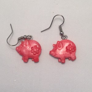 Boucles doreilles de cochon petit cochon rose polymère clay image 3