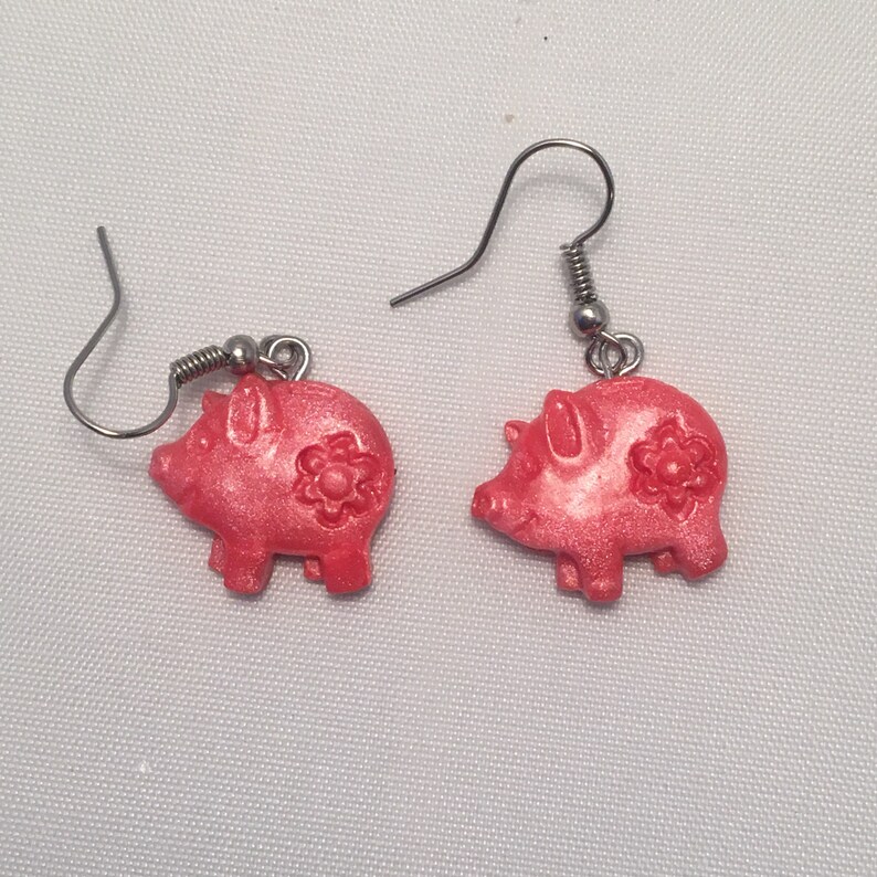 Boucles doreilles de cochon petit cochon rose polymère clay image 3