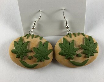 marijuana weed cannabis cookie polymer clay earrings